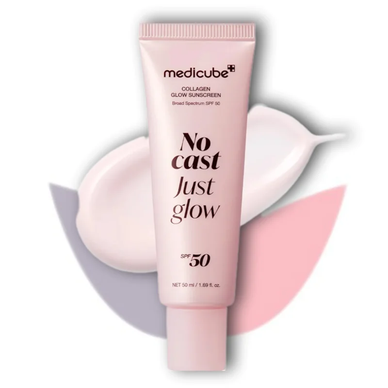 ضدآفتاب کلاژن گلو مدی کیوب | بدون رد سفیدی و درخشان مدل No Cast Just Glow Medicube Collagen Glow Sunscreen SPF50+ PA++++