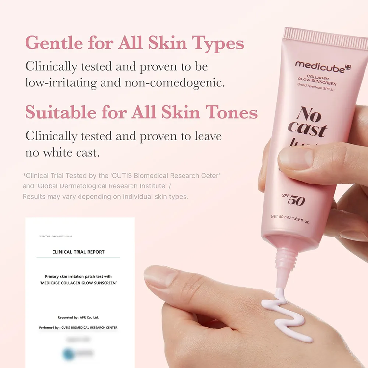 ضدآفتاب کلاژن گلو مدی کیوب | بدون رد سفیدی و درخشان مدل No Cast Just Glow Medicube Collagen Glow Sunscreen SPF50+ PA++++
